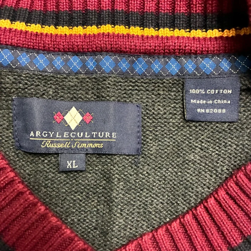 Argyleculture Russell Simmons Mens Cable Knit V Neck Sweater XL Gray - Picture 3 of 8